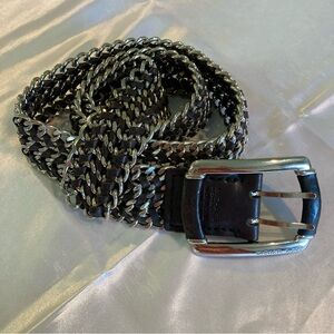 Michael Kors Brown Leather & Silver Chain Link Belt 554608 1 3/4” Wide 43” Long